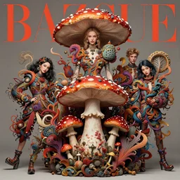 pretty model with mushroom : : by martine johanna and simon stalenhag and chie yoshii and casey weldon and wlop : : ornate, dynamic, particulate, rich colors, intricate, elegant, highly detailed, vogue, harper's bazaar art, fashion magazine, smooth, sharp focus, 8 k, octane render,