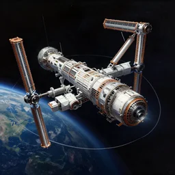 space station in orbit!!! around earth!!! cyberpunk science fiction extremely detailed sharp focus concept art digital painting by simon stalenhag by bruce pennington by giger