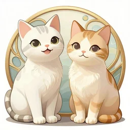 drawing realistic stylized cute smiling cats in the style of art nouveau in a repeating pattern. symmetric. detailed. hd