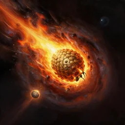 A digital painting of a meteorite containing an insect hive burning up in the atmosphere, Wayne Barlowe Greg Rutkowski Jessica Rossier
