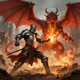 a brave knight fighting a fiery dragon, trending on artstation