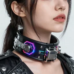 detailed realistic female rock star cyberpunk wearing  technological collar around neck, realistic, art, beautiful, 4K, collar, choker, collar around neck, punk, artstation, detailed, female, woman, choker, cyberpunk, neon, punk, collar, choker, collar around neck, thick collar, tight around neck, punk,