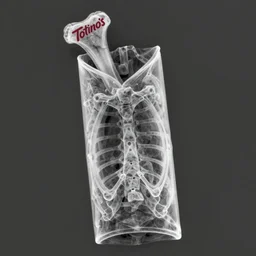 an extremely high quality hd xray photo of a totino's pizza roll with a bones in it full ribcage, clear shapes, 8 k, realistic shading, ultra realistic, super realistic