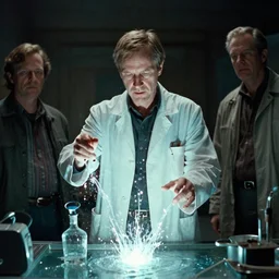 mad scientist, water caustics, film still from the movie directed by denis villeneuve and david cronenberg with art direction by bernie wrightson, ed emshwiller and tim white