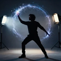 photo still of, dark silhouette of avan jogia, enchanting a storm spell, 8 k, studio lighting bright ambient lighting key light, 8 5 mm f 1. 8