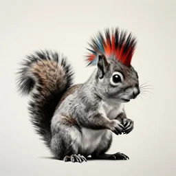 Cool looking squirrel with a styled colorful mohican haircut, wall art, by Banksy, masterpiece, award-winning, hyperdetailed, photorealistic