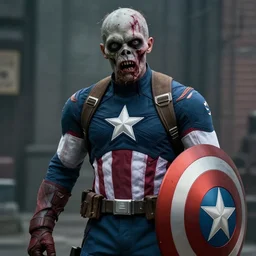 film still of zombie zombie Captain America as a zombie in new avengers movie, 4k