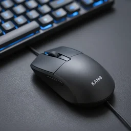 a real mouse on a keyboard with professional blue lighting