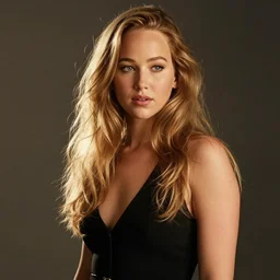 Jennifer Lawrence posing for the camera, cinematic, volumetric lighting.