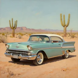 Ford bel air in the Arizona desert, oil painting in the style of Neoclassicism