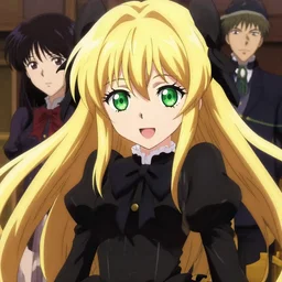 victorique de blois anime girl gosick super detailed green eyes green eyes green eyes green eyes black dress black dress black dress black dress blonde hair by greg rutkowski makoto shinkai aramaki shinji artgerm, cushart krenz key art feminine award winning smile haruko ichikawa, kyoto animation, square enix makoto shinkai mouth
