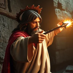 jesus shooting a lmg, 3 d render, octane ray tracing, ultra high resolution, ultra detailed, photorealistic, medieval mossaic