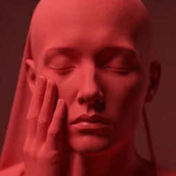 abstract cloth pressing against a face, sad, highly detailed, modern, digital art, red color, unreal engine, photorealism, cinematic lighting, 8k photorealistic, dramatic, trending on artstation, by Greg Rutkowski