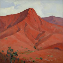 landscape with red mountains, by bob ross