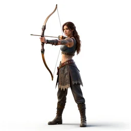 tattooed archer drawing bow, detailed 3d character render, full body, standing, isolated on a pure white background, centered, whole figure in frame, sharp focus, studio lighting