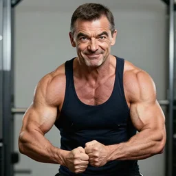 a photograph of mr. bean mr. bean as a bodybuilder, posing, hyper realistic, 4k, detailed