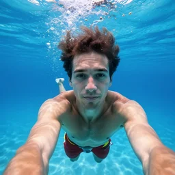 underwater selfie from a brown haired male lifeguard. Kuvshinov ilya. Sakimichan