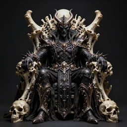 a very evil dark half - god lord king sitting on a throne made out of skulls and bones. high quality. 8 k resolution
