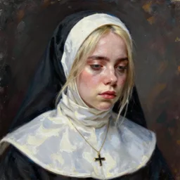 Billie Eilish as a sad nun, painted by John Singer Sargent, detailed brushstrokes
