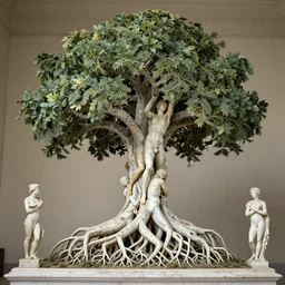 a stunning hyperdetailed tree made of human bodies with intricate roots made of marble and sculpted by canova