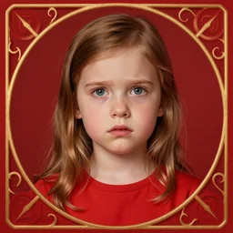 well - lit art nouveau portrait of a 1 3 - year old girl who resembles natalie portman and millie bobby brown worried, vulnerable expression, with red hair as a princess with intricate, ornate jewelry, natural lighting, path traced, highly detailed, high quality, cartoon, digital painting, by don bluth and ross tran and studio ghibli and alphonse mucha