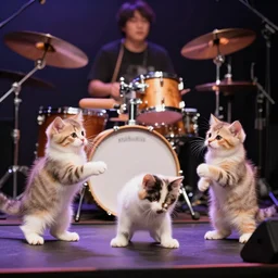 an amazing award winning photo of kittens playing in a band on stage, very detailed and sharp, 4k hdr, masterpiece