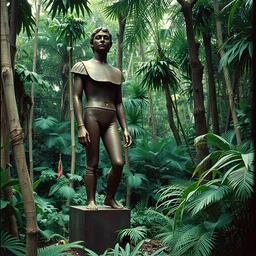 1 9 6 0 s vintage scanned color photo of a henry moore rusty bronze sculpture in the middle of a jungle, image by werner herzog, tarkovsky