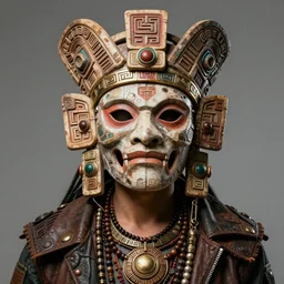 a expressive portrait of masked diesel punk quetzalcoatl on the art of mayan ancient culture artstation award - winning realistic sci