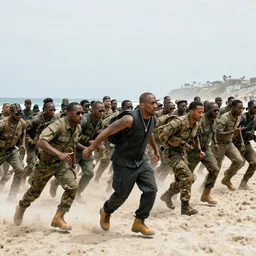 many many Kayne West soldiers storming the beach