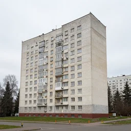 photo of small soviet apartment building stands at russian suburbs, full frame