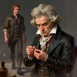 ludwig van beethoven getting his nails manicured, in the walking dead, stephen bliss, unreal engine, fantasy art by greg rutkowski, loish, rhads, ferdinand knab, makoto shinkai and lois van baarle, ilya kuvshinov, rossdraws, tom bagshaw, global illumination, radiant light, detailed and intricate environment