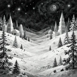 time landscape stars snow architecture detailed illustration surrealism by dariusz klimczak igor morski