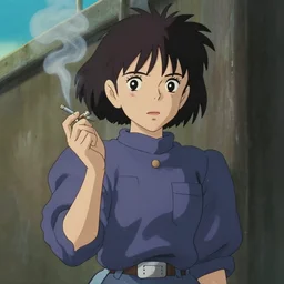 anime girl smoking crack by hayao miyazaki, anime screencap