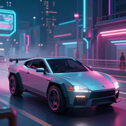 kavinsky driving a cyberpunk car, synthwave, retro futuristic, 50mm, neon, trending on artstation