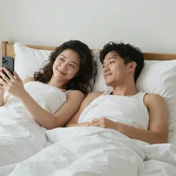 couple waking up & saying good morning
