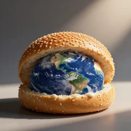 sesame bread bun filled with planet earth
