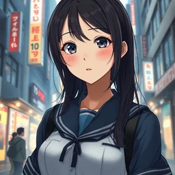 a cute girl wearing school uniform standing in the city, really good looking face!!, realistic shaded perfect face, fine details, anime, realistic shaded lighting poster by ilya kuvshinov katsuhiro otomo ghost - in - the - shell, magali villeneuve, artgerm, jeremy lipkin and michael garmash and rob reyt
