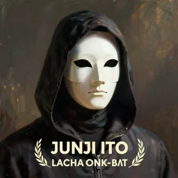 hooded man with masked face, junji ito,