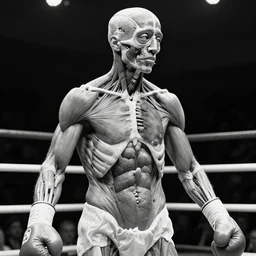 1 9 2 0 s black and white photo of ( body worlds ) boxing match, human anatomy, gross anatomy, dissection