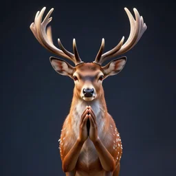 anthropomorphic deer praying, digital art, very coherent symmetrical artwork, cinematic, hyper realism, high detail, octane render, unreal engine, 8 k, vibrant colors, smooth gradients, high contrast