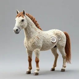 an illustration of a horse that is completely made of coconuts. Presented as a professional realistic photo