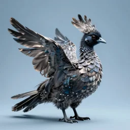an exotic creature with feathers, plain light blue background, dslr, fine details, soft light