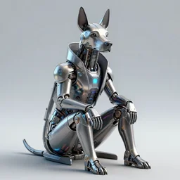« a dog in a futuristic suit sitting down, cyberpunk art by grillo demo, cgsociety, computer art, future tech, made of liquid metal, sketchfab »