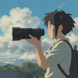 side view of a person holding on a cloudy day, very wide lens, a matte painting by makoto shinkai, cgsociety, color field, speedpainting, polycount, artstation hq