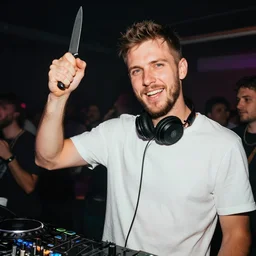 photo of a caucasian dnb mc holding a knife