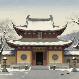Temple of Hangzhou in Winter, by Hasui Kawase
