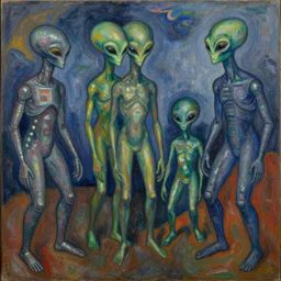 a painting of a aliens and robots by graham sutherland, egon schiele, expressionism