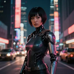 4 k remaster extremely detailed cinematic movie still from blade runner 2 0 4 9 of a japanese cyborg warrior princess in the street, megabuildings, face by artgerm, cyber noir, bokeh, denis villeneuve, rich colors, night, road