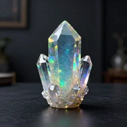 translucent colorful precious crystal on a dark table, ray - tracing, beautiful, black opal, sharp focus, octane render, beautiful hdr 8 k, moody dark environment realistic, specular, detailed, unreal engine 5, glistening, iridescent smoke, sharp modern background wallpaper, wlop, chebokha, rutkowski