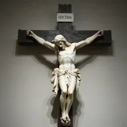 aphex twin nailed to a cross, religious marble statue